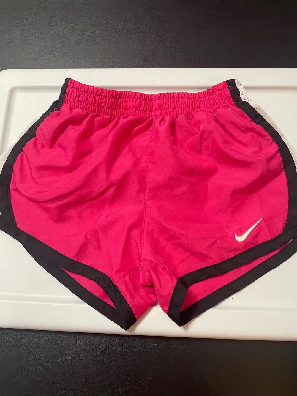 Nike Girls Sz.5  Hot Pink Athletic Shorts, Black trim white mesh sides, Used
